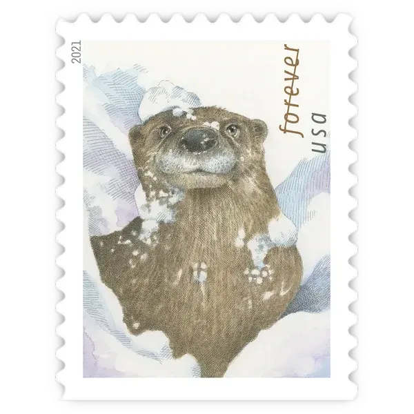 Otters in Snow Forever Stamp 2021 - Image 3